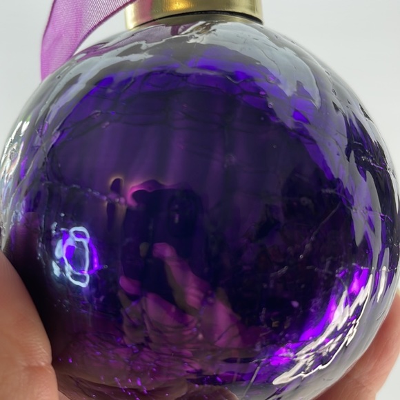 Vintage Heavy Kugel Style Ball Purple Glass Ornaments Brass Cap & Ring Set of 2 - Picture 6 of 6